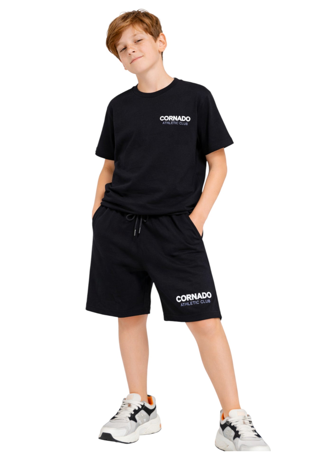 victor and jane Boys Corrado Athletic Club T-Shirt & Black Shorts Set